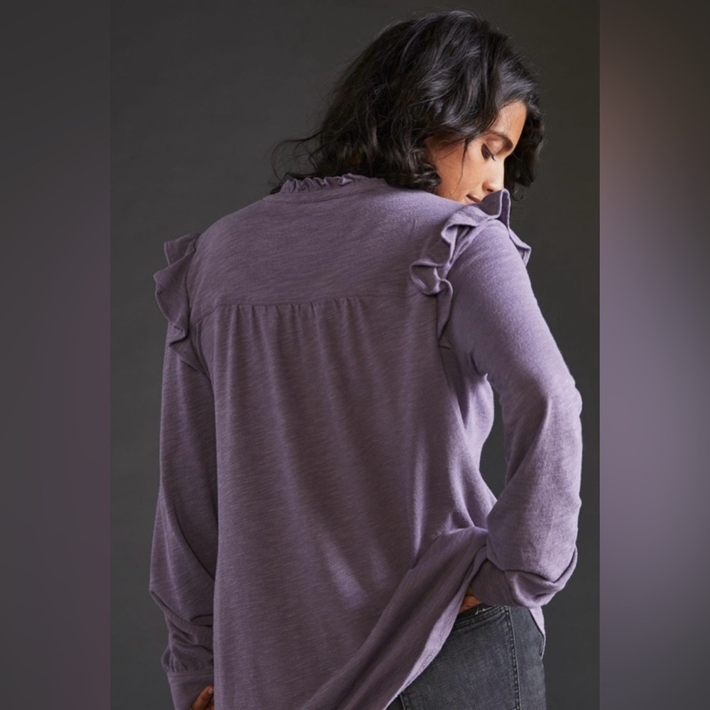 Anthropologie Pilcro Lilac Purple Ruffle Thermal Henley, size XS, EUC! - Picture 2 of 7